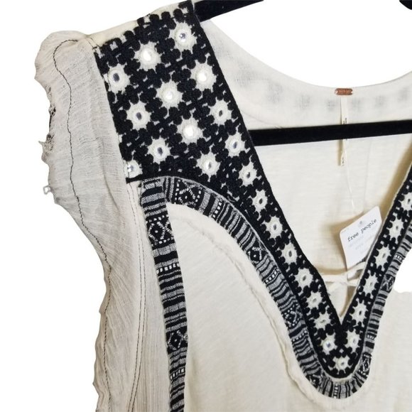 Free People Womens M Cream Linen Blend Ecru Combo - Picture 5 of 9